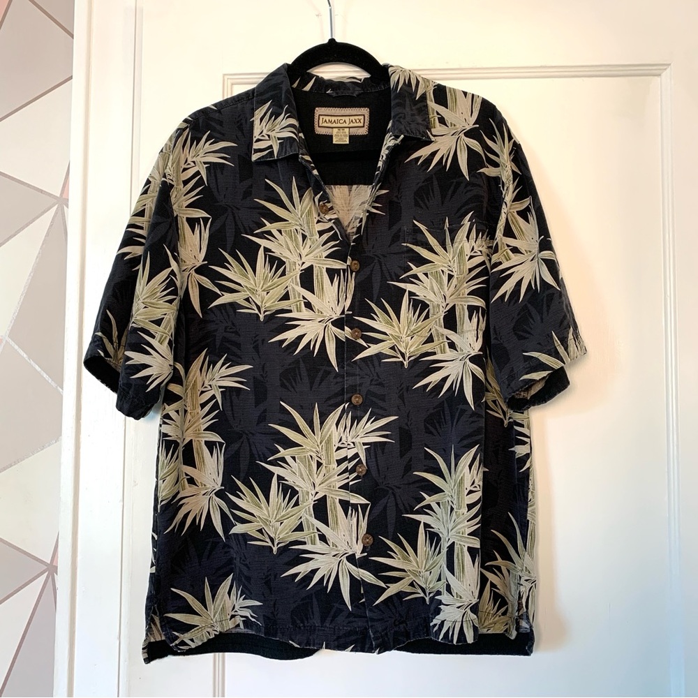 Vintage Jamaica Jaxx 100% Silk Hawaiian Shirt Bamboo Print Button Top Medium